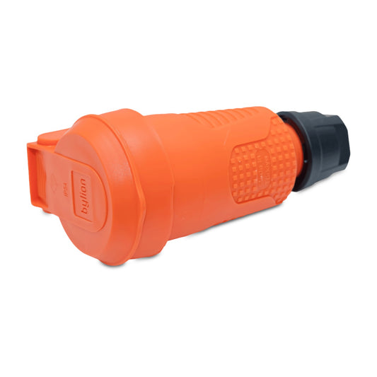 Tomada hermética de borracha laranja IP54 com aba 16A 250V Tipo francês (pino) RDP-O-E Bylion