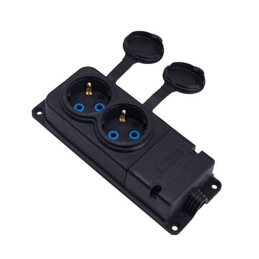Black rubber double surface mount hermetic socket 250V, 16A, IP44, SCHUKO 2P+Z, 2KMP-F, Bylion