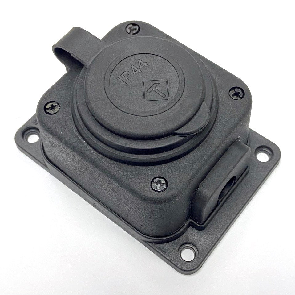 Tomada de ligação, tipo francês E (pino), "borracha" preta para superfície 250V, 16A, IP44, 2P+Z, 1KMP-E, Bylion
