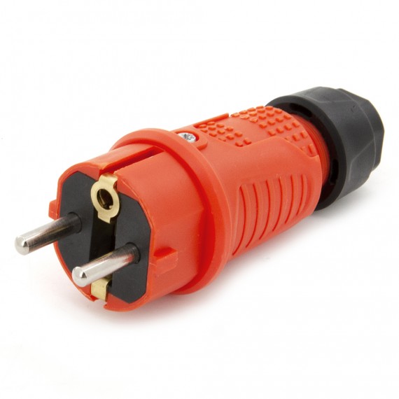 Ficha de borracha laranja IP54, para cabo, ligação à terra dupla, 2P+Z, REF-O , 16 amperes 250 volts, fabricante Bylion