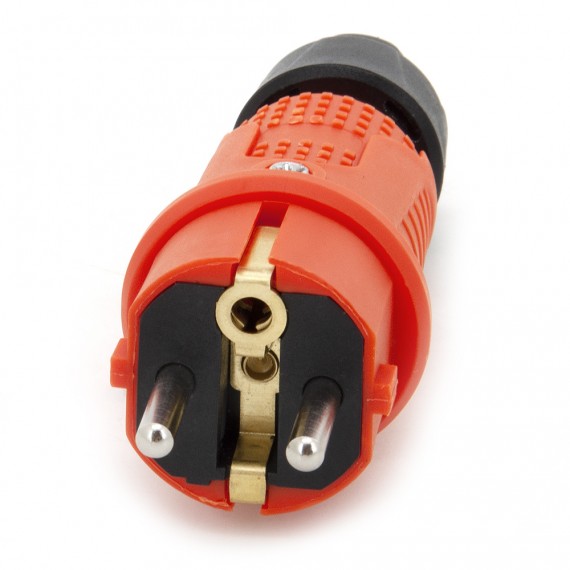 Ficha de borracha laranja IP54, para cabo, ligação à terra dupla, 2P+Z, REF-O , 16 amperes 250 volts, fabricante Bylion
