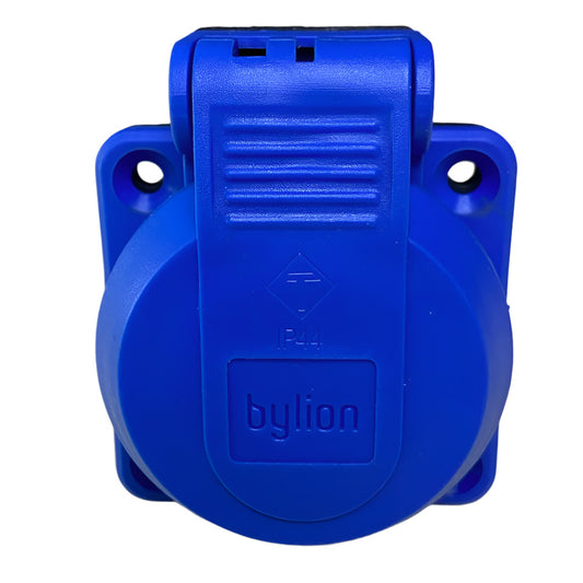 Hermetic socket 2P+Z, 230/220v, with earth connection, IP44, with flap, blue, 250V French