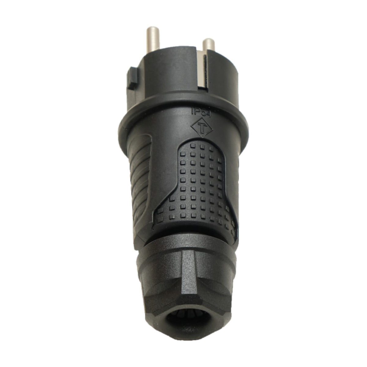 Black rubber plug IP54, 250v 16a per cable, Uni-Schuko (double earth connection), 2P+E, REF, Bylion