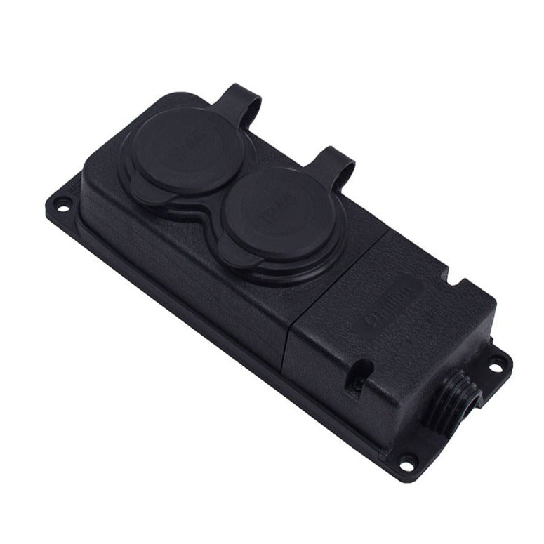 Black rubber double surface mount hermetic socket 250V, 16A, IP44, SCHUKO 2P+Z, 2KMP-F, Bylion