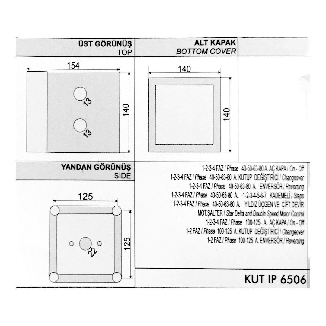 Caixa de plástico IP65 para interrutor de cames, OPAŞ