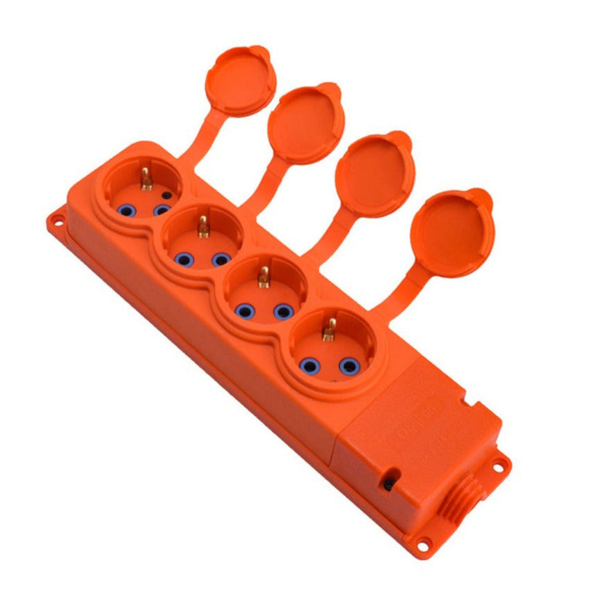4x tomada de borracha "borracha" laranja com tampa hermética IP44, 250V, 16A, SCHUKO 2P+Z, 4KMP-F-O, Bylion